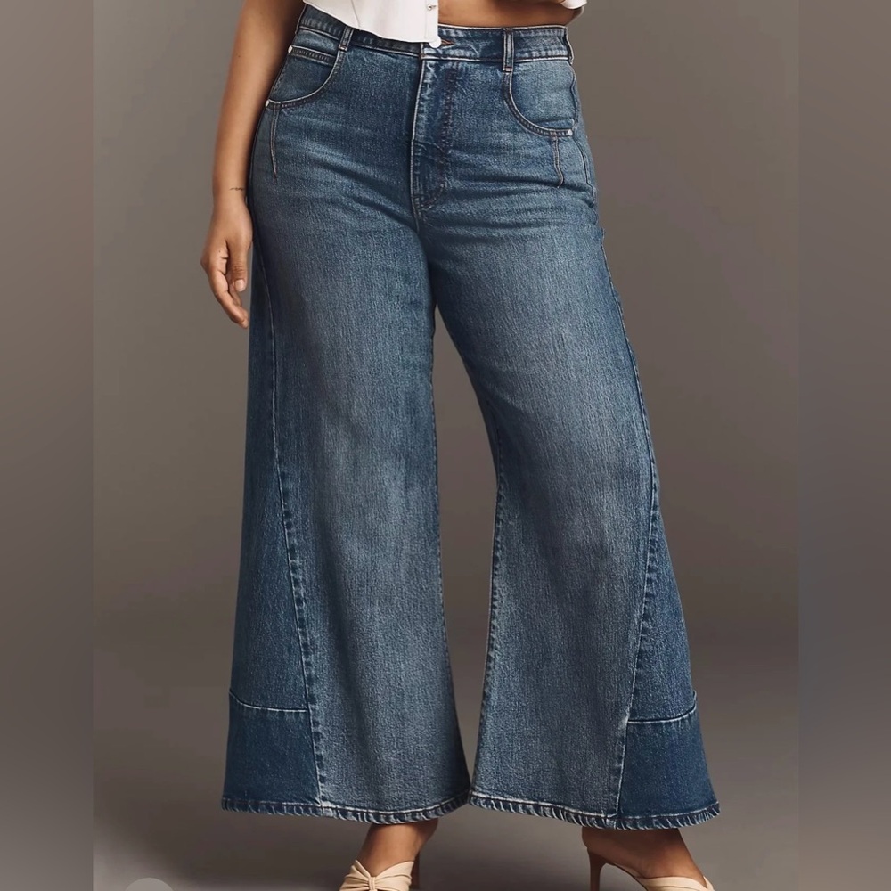 Pilcro Wide-Leg Flare Jeans in Medium Wash Blue